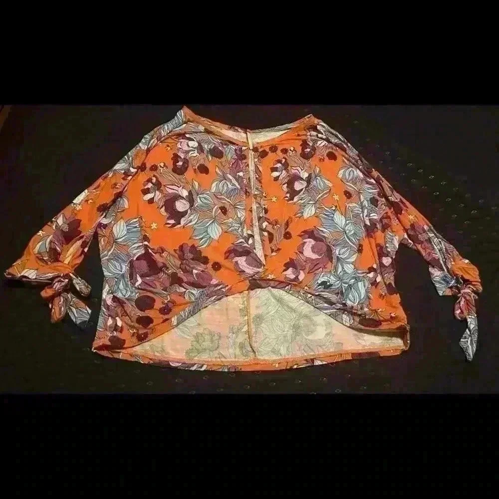 Free People Orange Blouse Medium Flowy Top Festival Floral